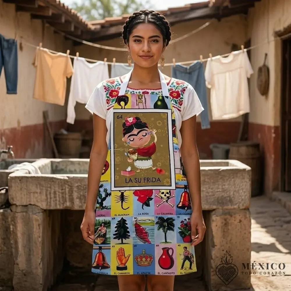 Mexican  Bib Apron for Women – Multicolor  S M